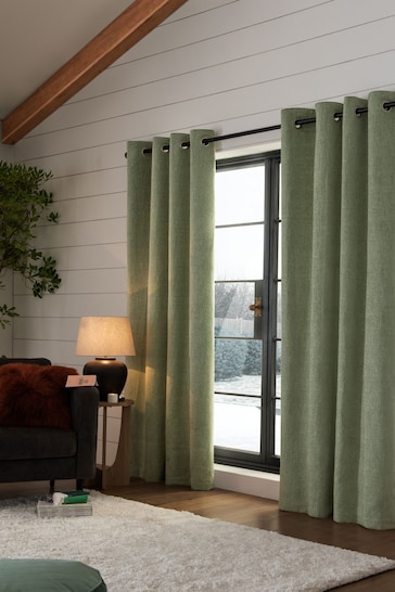 Sage Green Next Heavyweight Chenille Eyelet Super Thermal Curtains