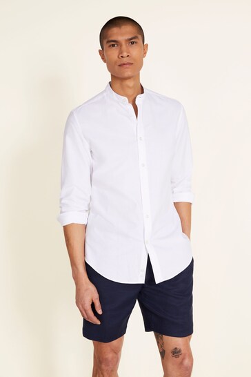 MOSS White Tailored Fit Oxford Grandad Collar Shirt
