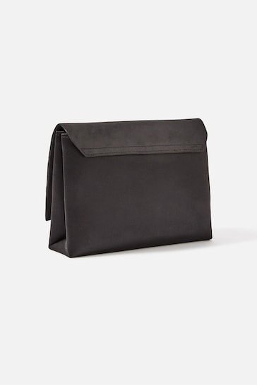 Accessorize Satin Fold Over Black Clutch Bag