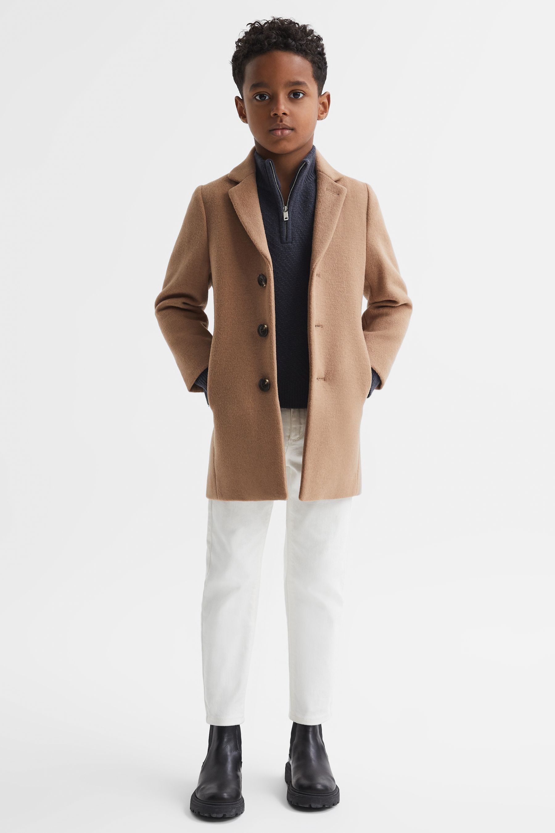 Reiss Camel Gable Senior Single Breasted Epsom Overcoat