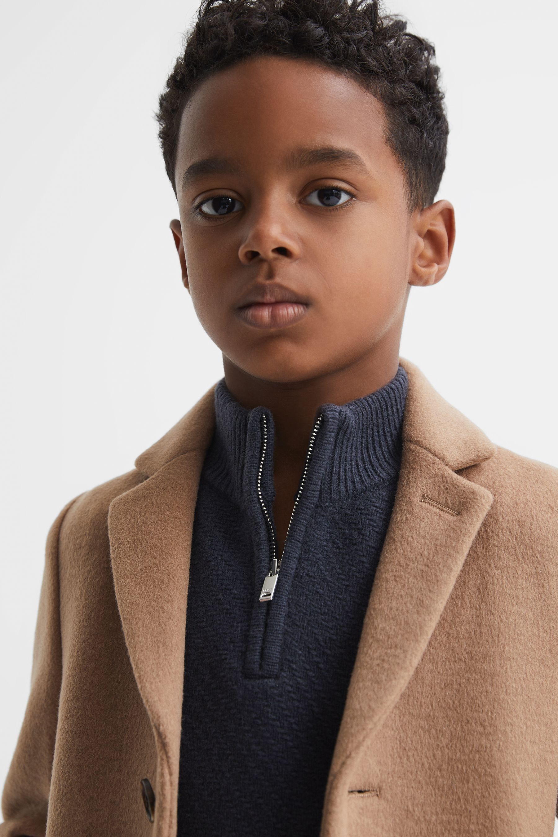 Buy Reiss Camel Gable Senior Single Breasted Epsom Overcoat from