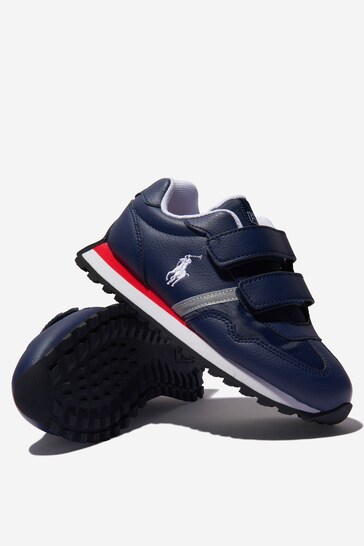 Boys Velcro Strap Logo Trainers in Navy