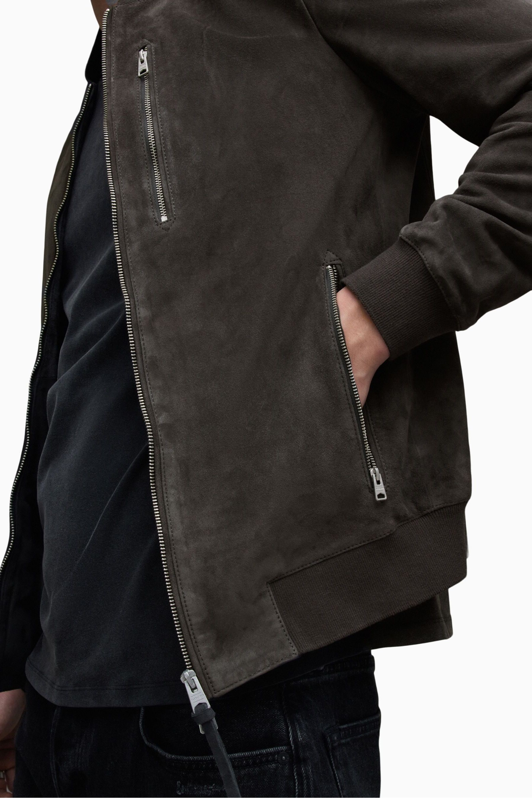 Buy AllSaints Grey Kemble Suede Bomber Jacket from the Next UK online shop