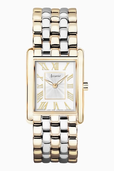 Accurist Rectangle Womens Gold Plated Two Tone Stainless Steel Bracelet Analogue Watch