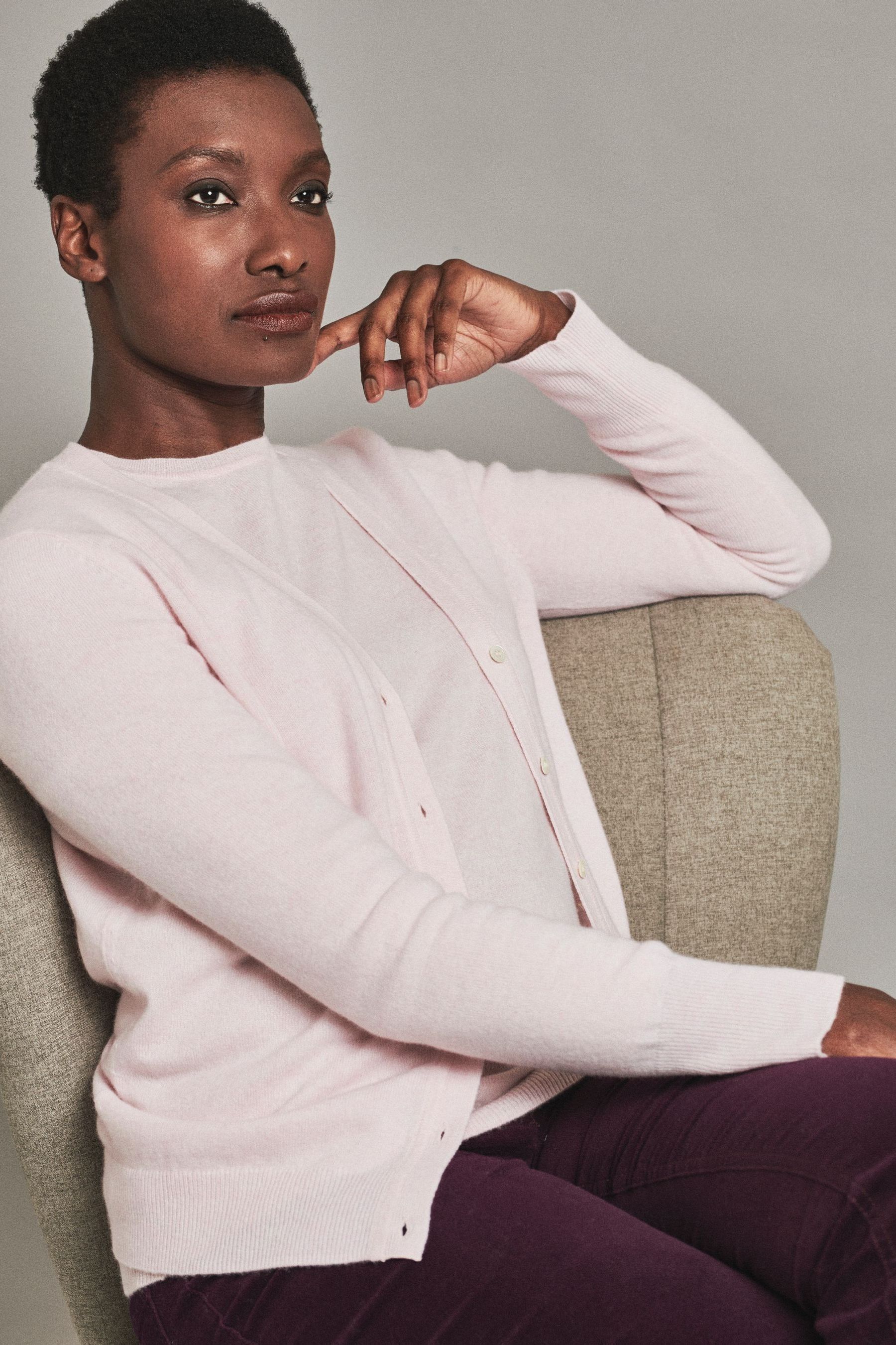 Pale pink cashmere cardigan on sale