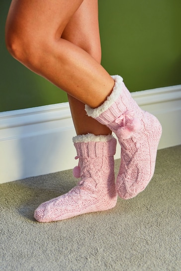 Pour Moi Pink Cosy Cable Knit Socks