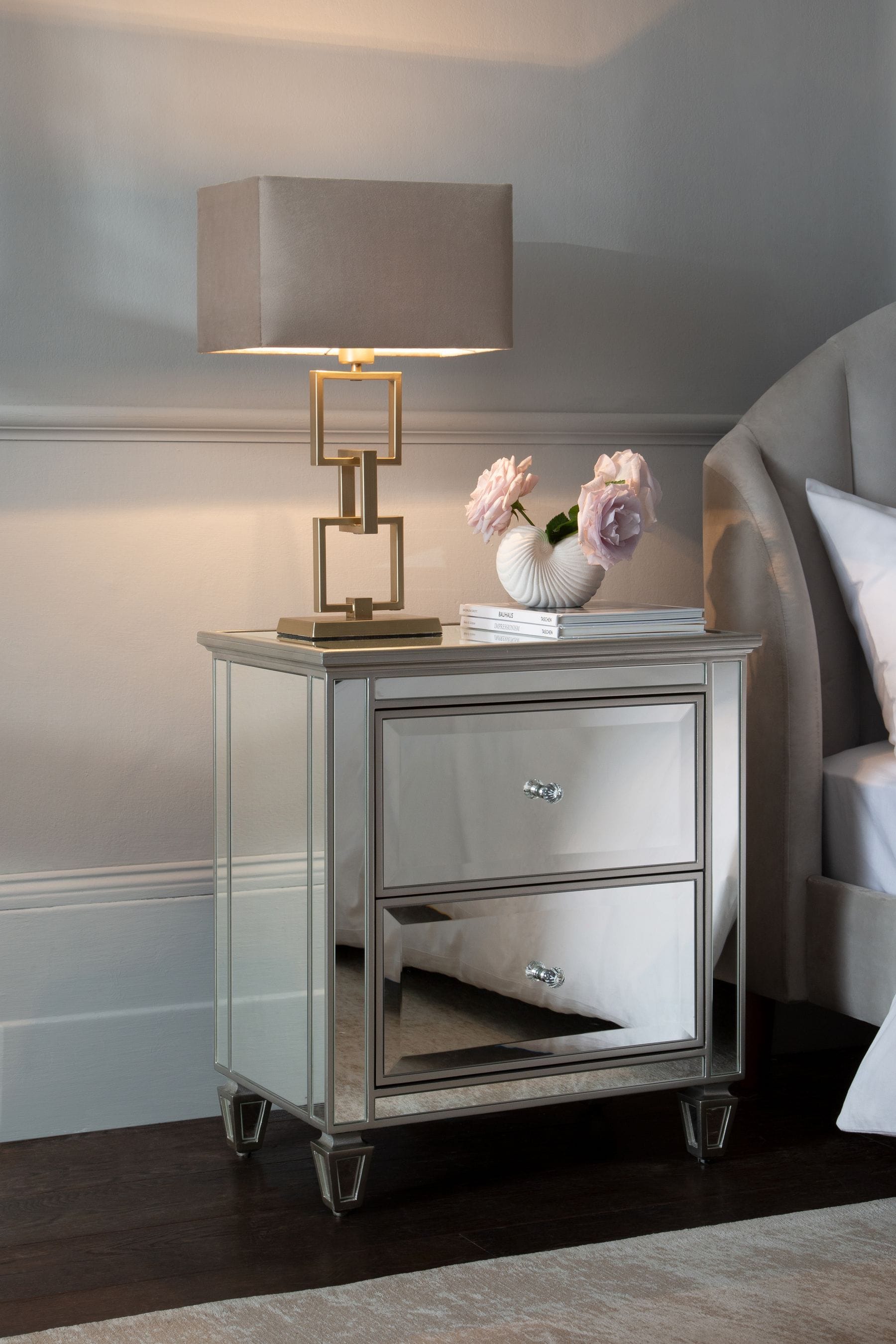 Wide shop mirrored nightstand