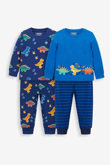 JoJo Maman Bébé Navy 2-Pack Dinosaur Jersey Pyjamas