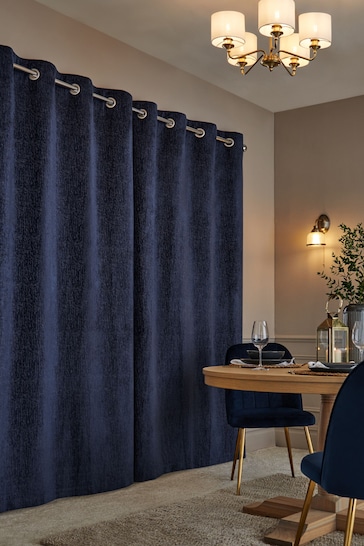 Navy Blue Next Heavyweight Chenille Eyelet Super Thermal Curtains