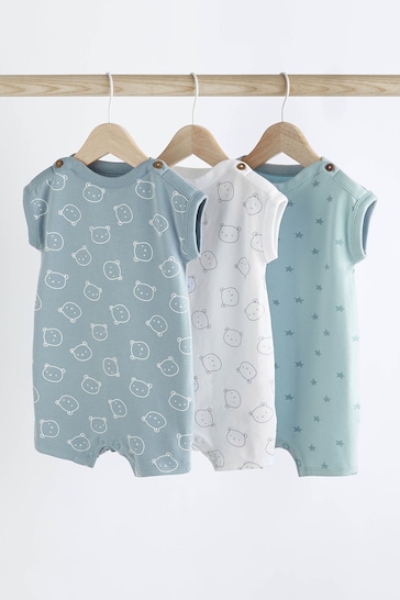 Blue/White Bear Jersey Baby Rompers 3 Pack