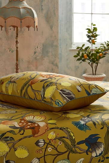 EW by Edinburgh Weavers Set of 2 Ochre Yellow Morton Timeless Tribute Floral 200 Thread Count Pillowcases