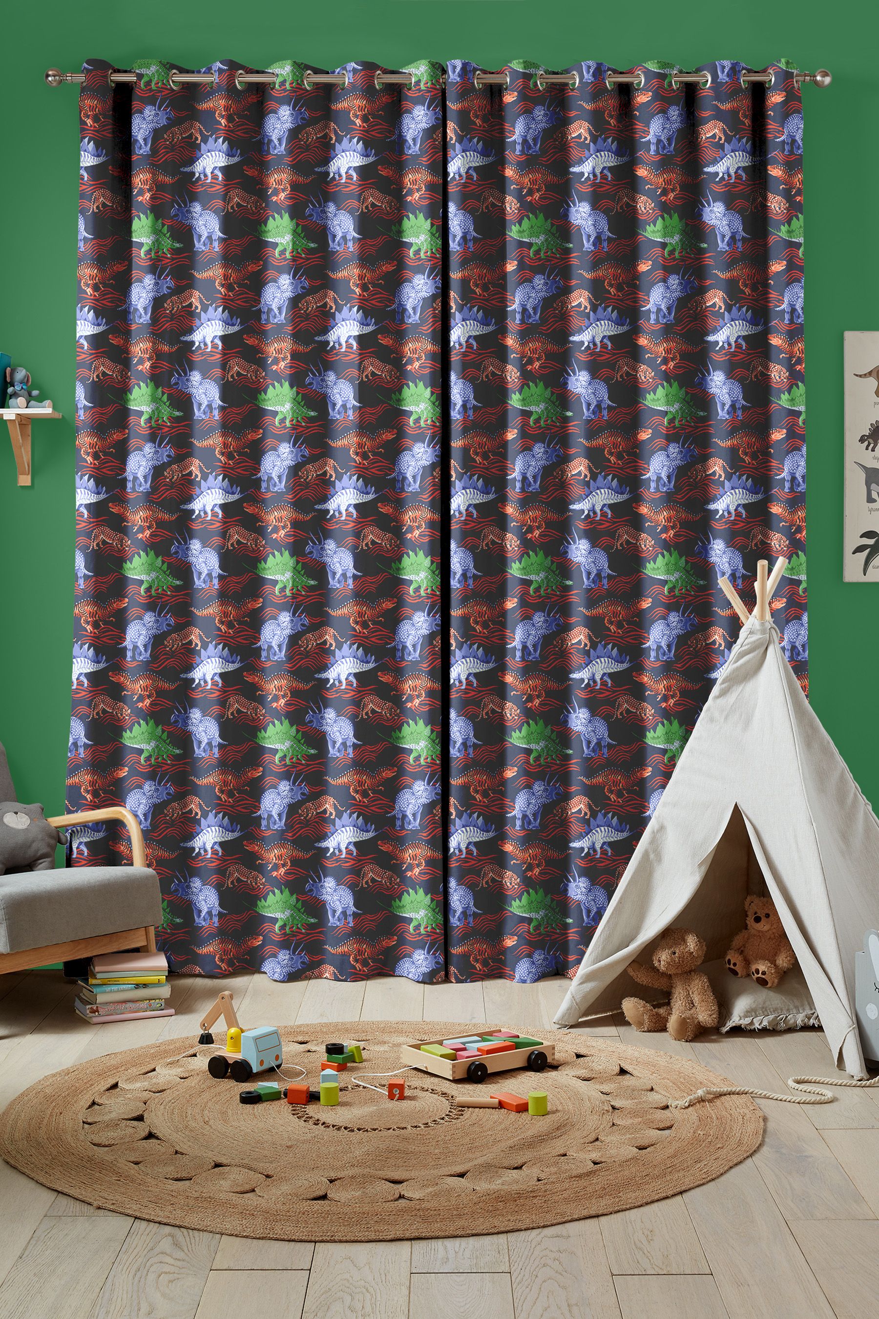 Buy Cath Kidston Navy Blue Kids Dinosaur Made To Measure Curtains