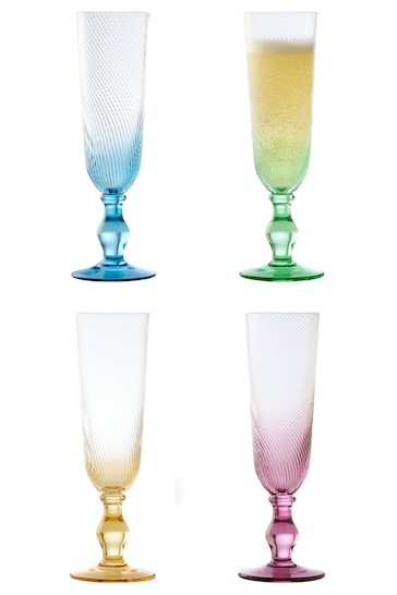 The DRH Collection Clear Clear Set of 4 Swirl Champagne Flutes