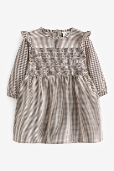 Lil Atelier Baby Girls Brown Check Frill Smock Dress