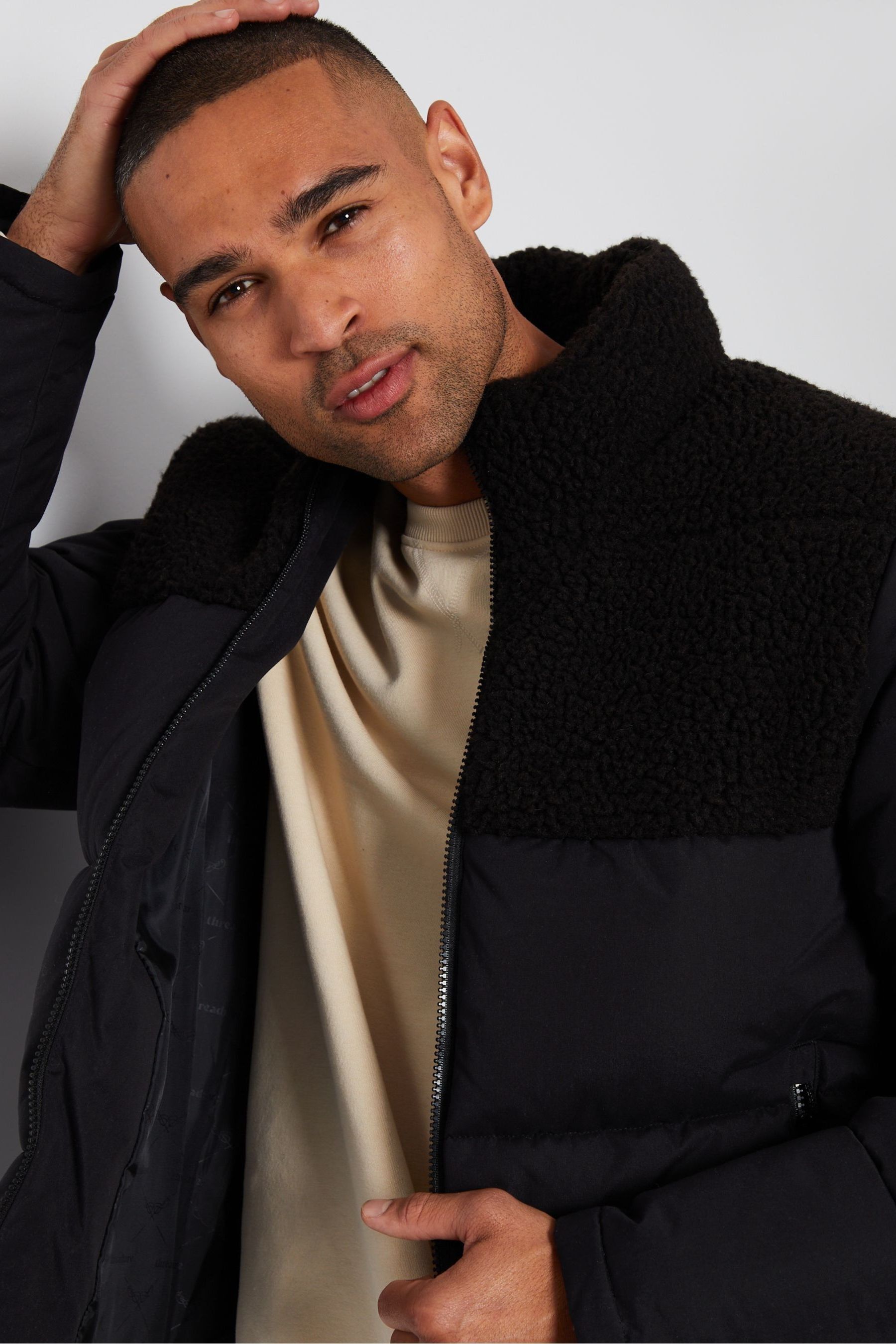 Buy Threadbare Black Borg Panel Funnel Neck Puffer Jacket from the Next UK online shop