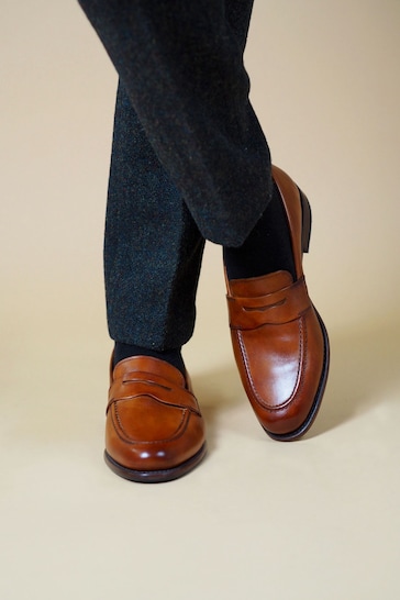 Loake Brown Wiggins Hand Painted Saddle Loafers
