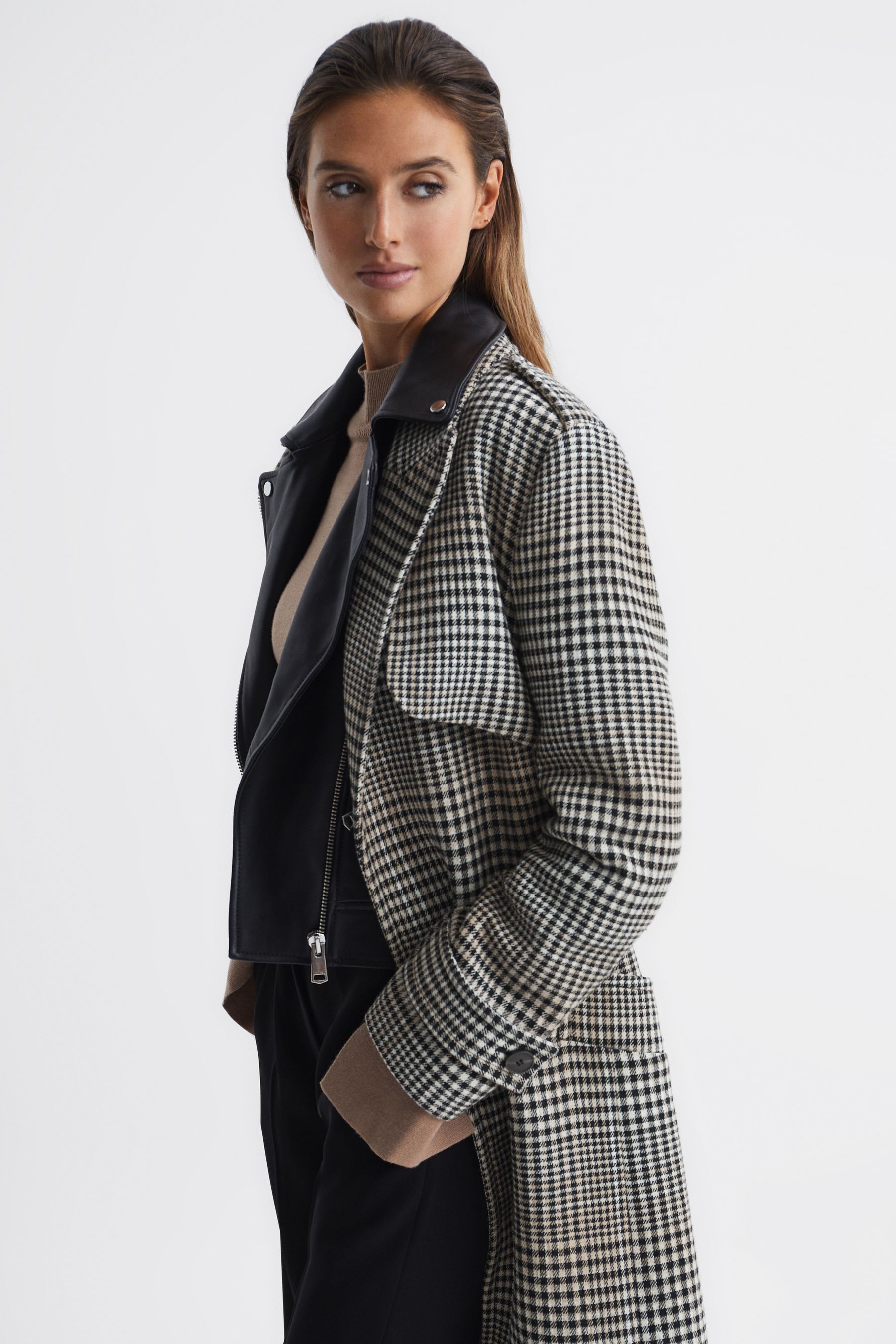 Buy Reiss Black White Nara Wool Blend Checked Trench Overcoat from the Next UK online shop