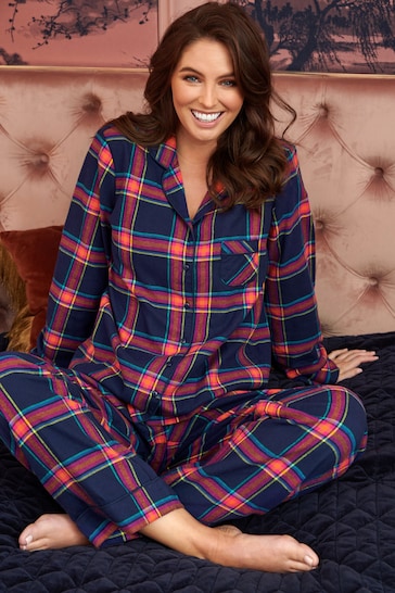 Pour Moi Navy Blue Multi Floral Cosy Check Brushed Cotton Pyjama Gift Set