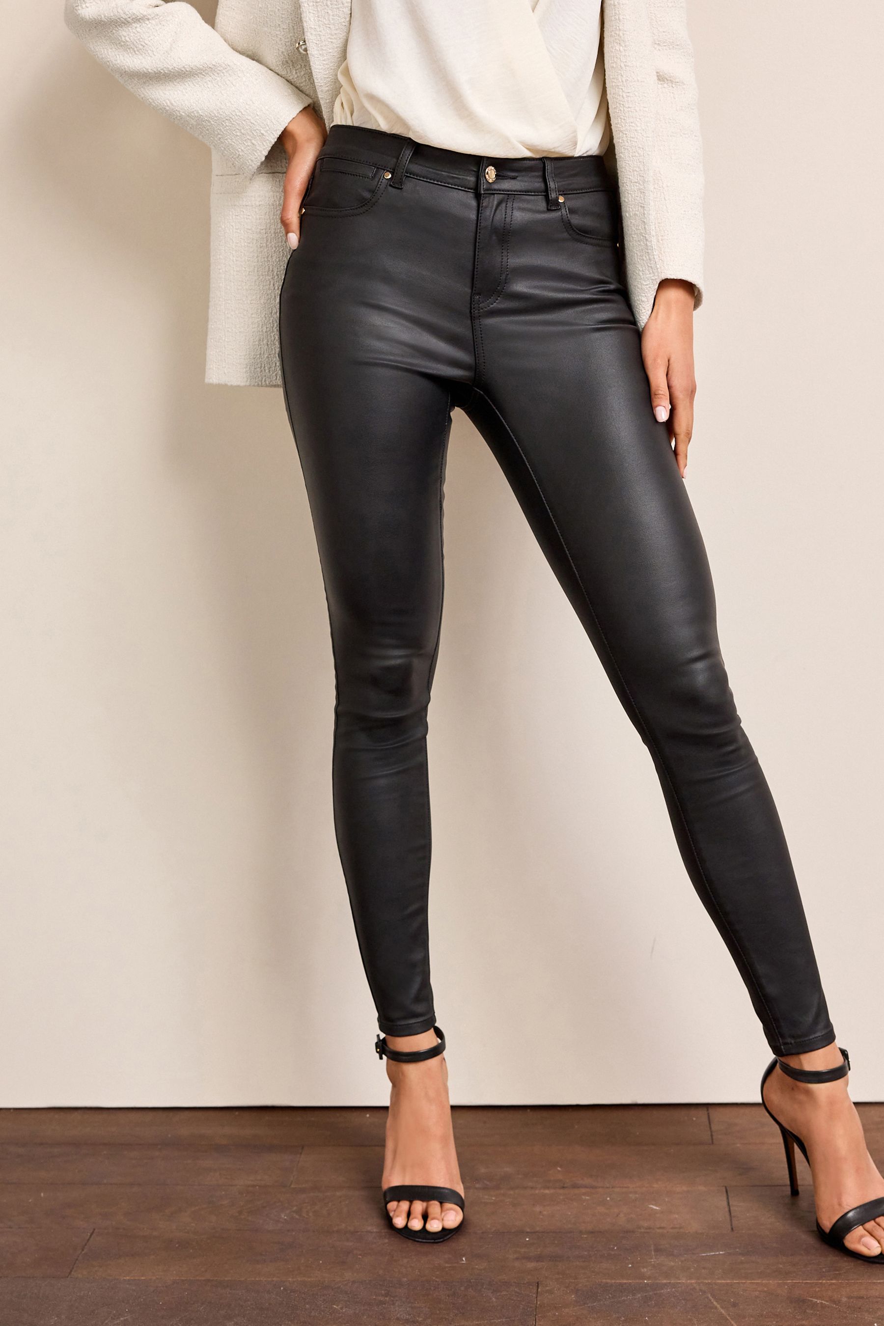 Black coated skinny jeans womens discount
