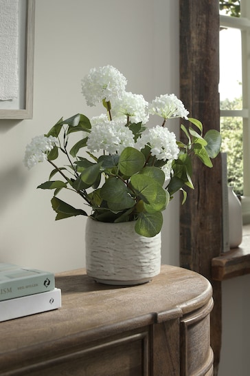 White Artificial Vibernum Plant In Country Pot