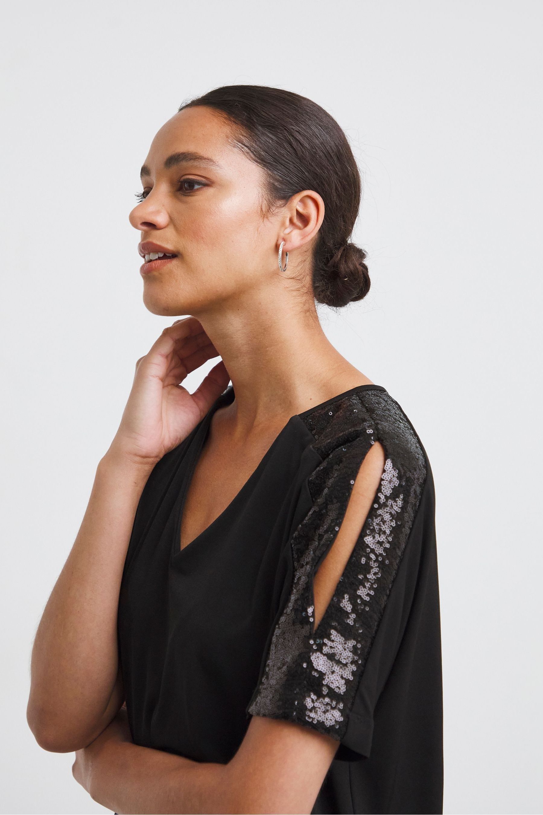 Buy JD Williams Black Cold Shoulder Sequin Trim Top from the Next