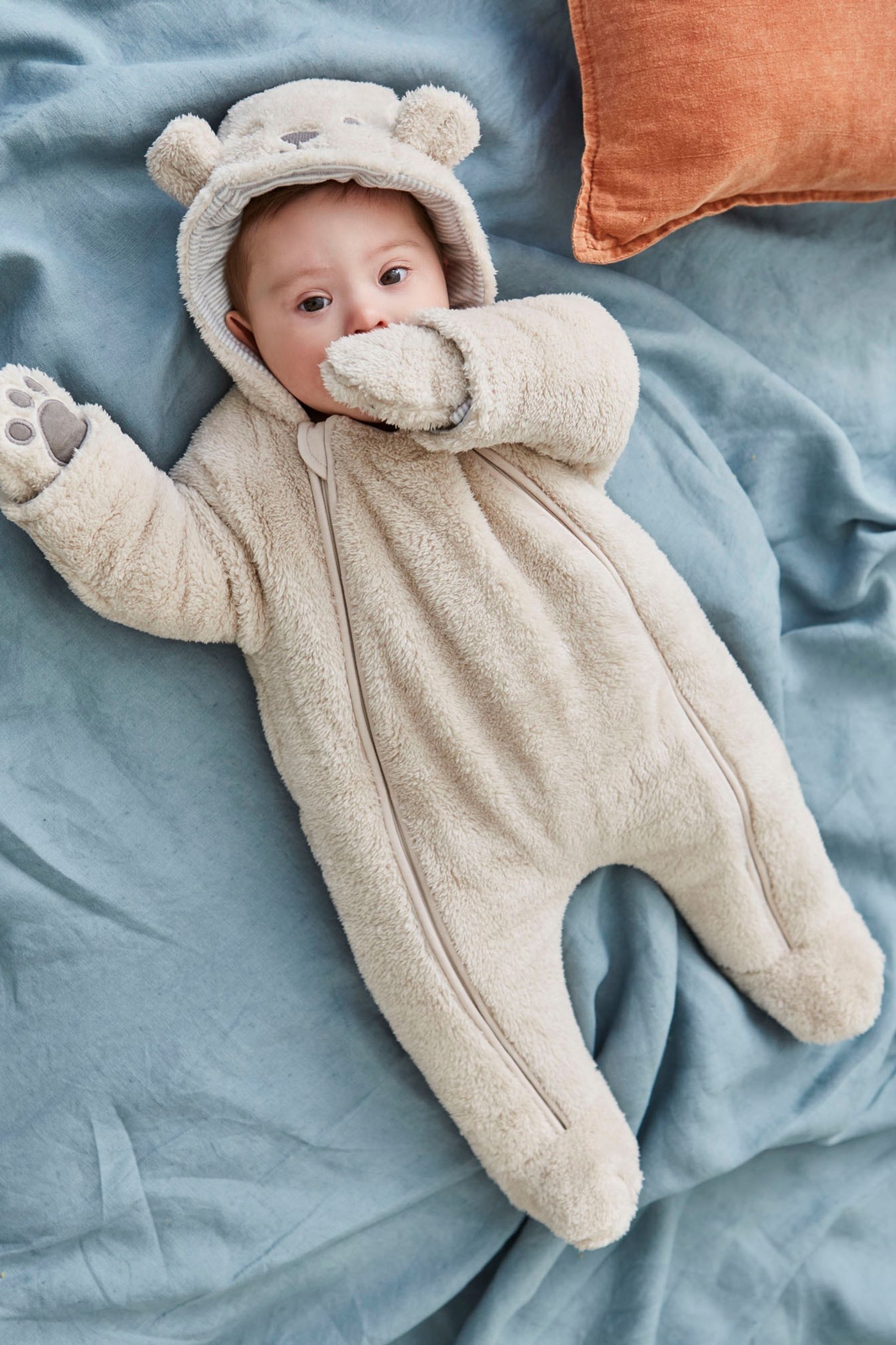 JoJo Maman B b Mocha Bear Cosy Pramsuit