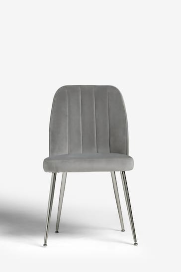 Set of 2 Soft Velvet Mid Grey Brushed Chrome Leg Stella Non Arm Dining Chairs