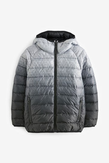 Black/Grey Quilted Midweight Hooded Jacket (3-17yrs)