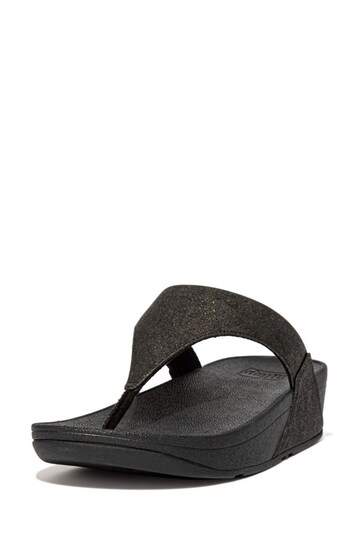 FitFlop Lulu Black Shimmer Toe-Post Sandals