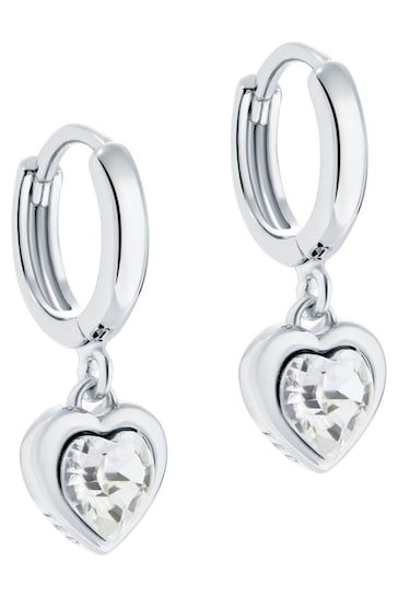 Ted Baker Silver Tone HANNIY: Crystal Heart Huggie Earrings
