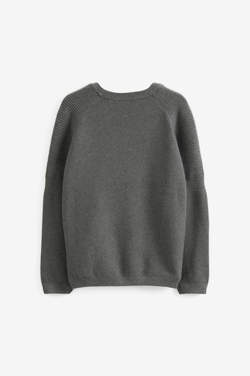 Charcoal Grey Without Stag Textured Crew Jumper (3-16yrs)