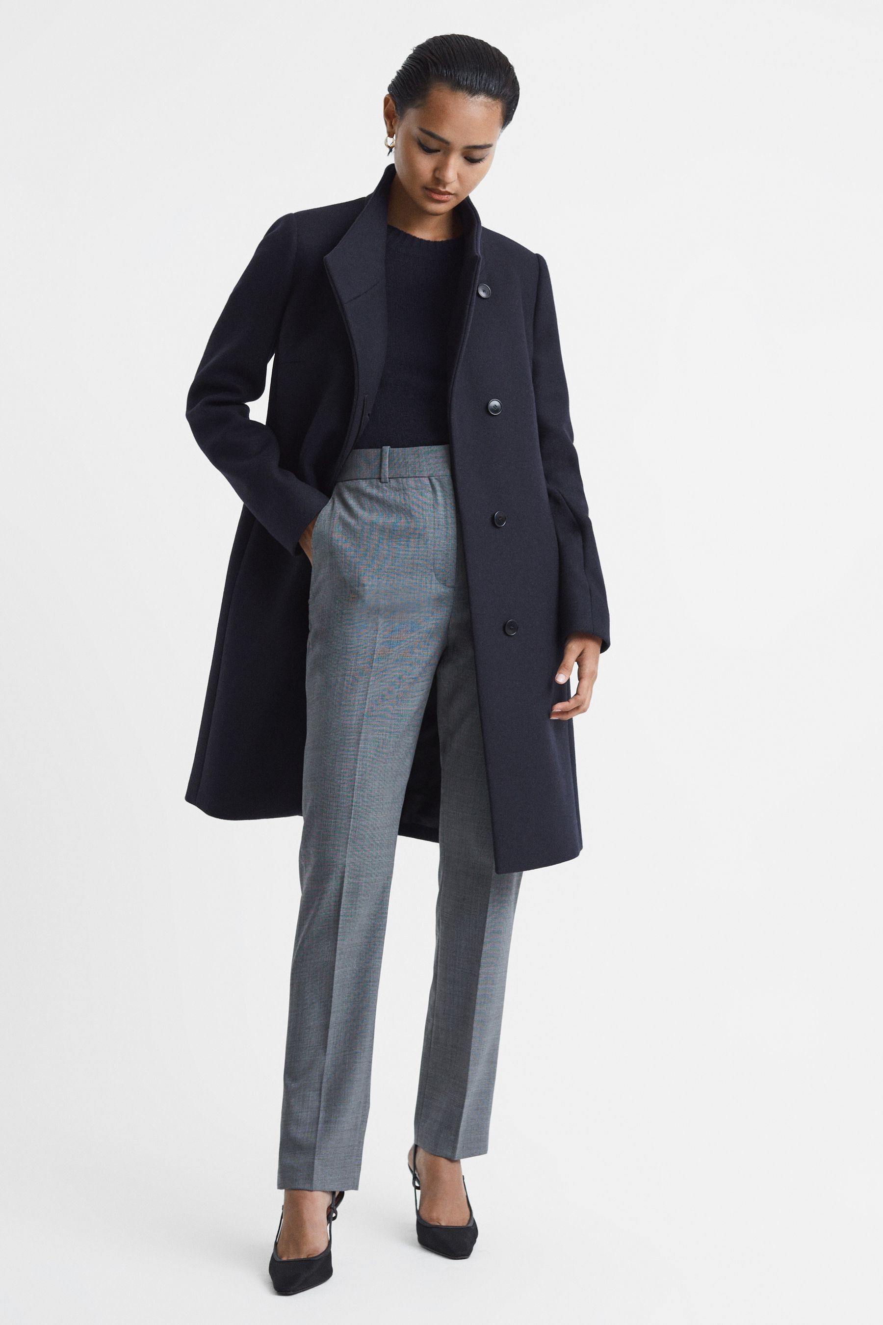 Buy Reiss Navy Mia Wool Blend Mid Length Coat from the Next UK