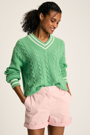 Joules Dibbly Green Cable Knit Cricket Jumper