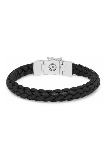 Buddha To Buddha Gents Silver Toned Mangky Leather, Beads And Cords Bracelet