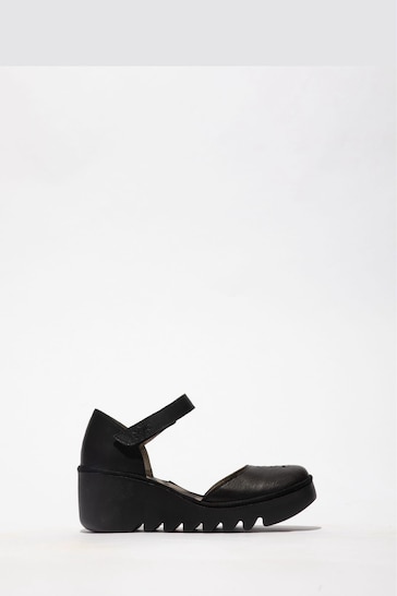 Fly London Black Biso Wedge Shoes