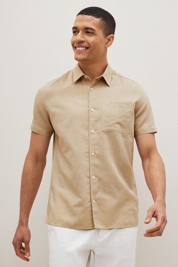 Stone Linen Blend Short Sleeve Shirt