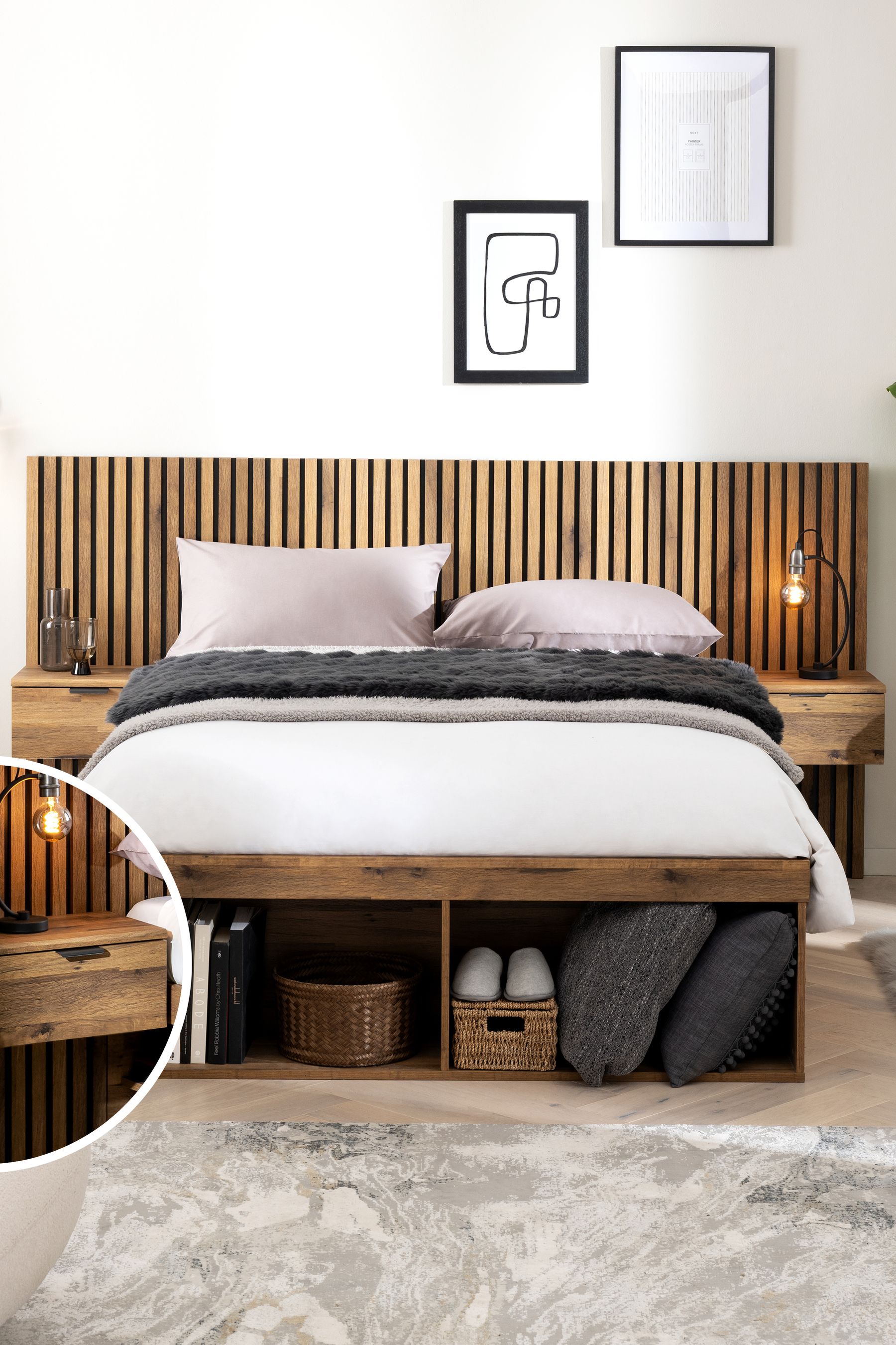 Queen bed frame sale with side tables