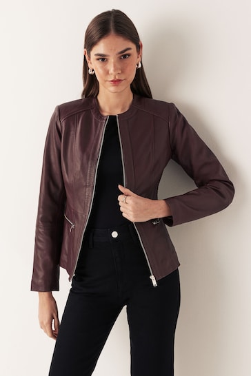 Urban Code Red Collarless Leather flounce Jacket