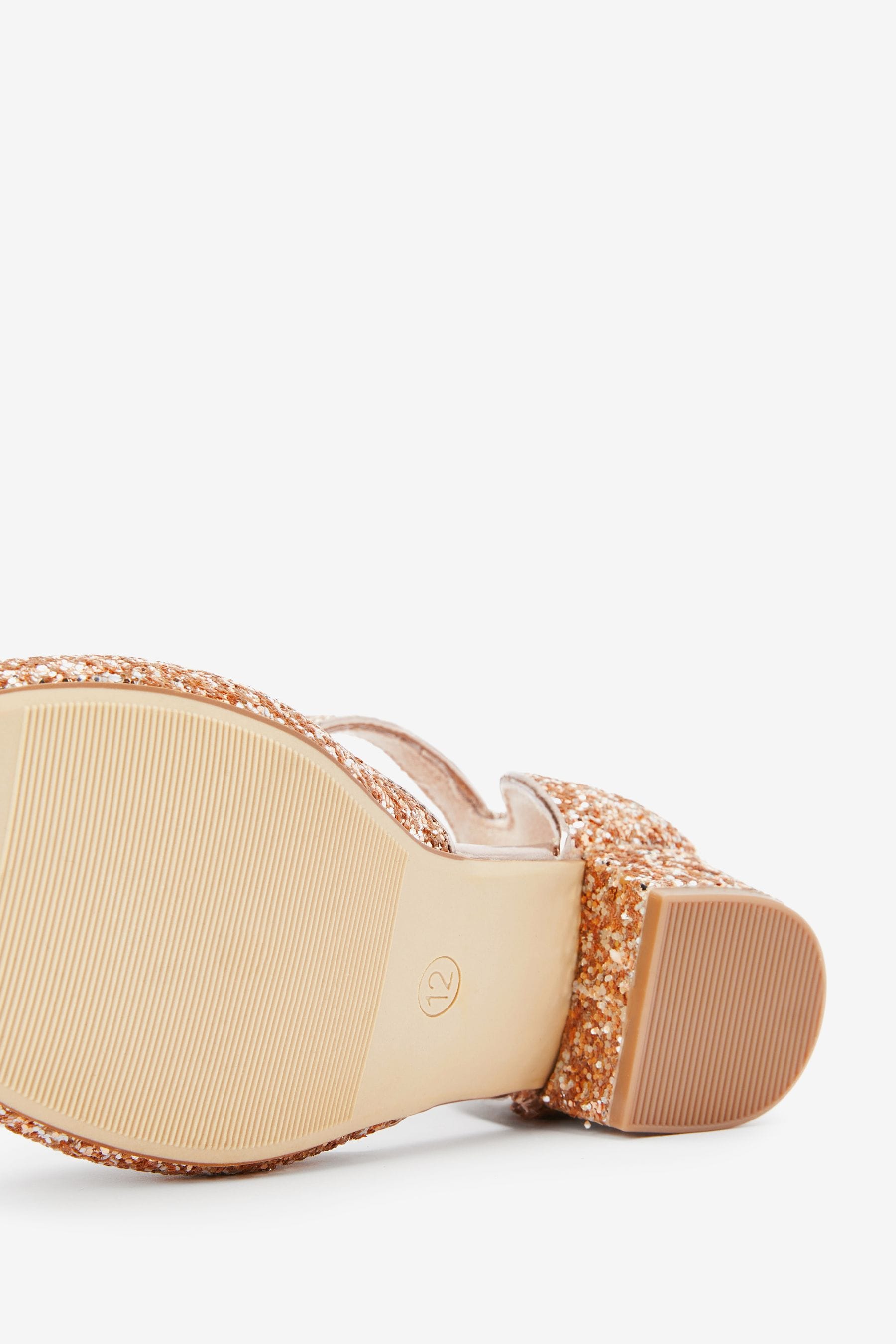 Rose Gold Glitter Occasion Ankle Strap Low Heel Shoes