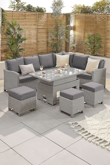 Nova Outdoor Living Grey Ciara Rattan Effect Left Hand Corner Dining Set Right Hand with Rising Table