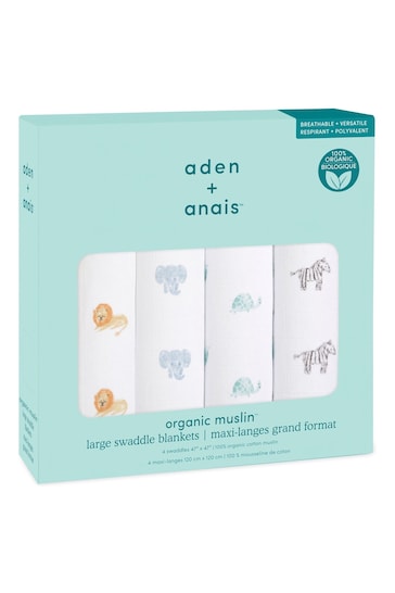 aden + anais Blue Organic Cotton Muslin Blankets 4 Pack