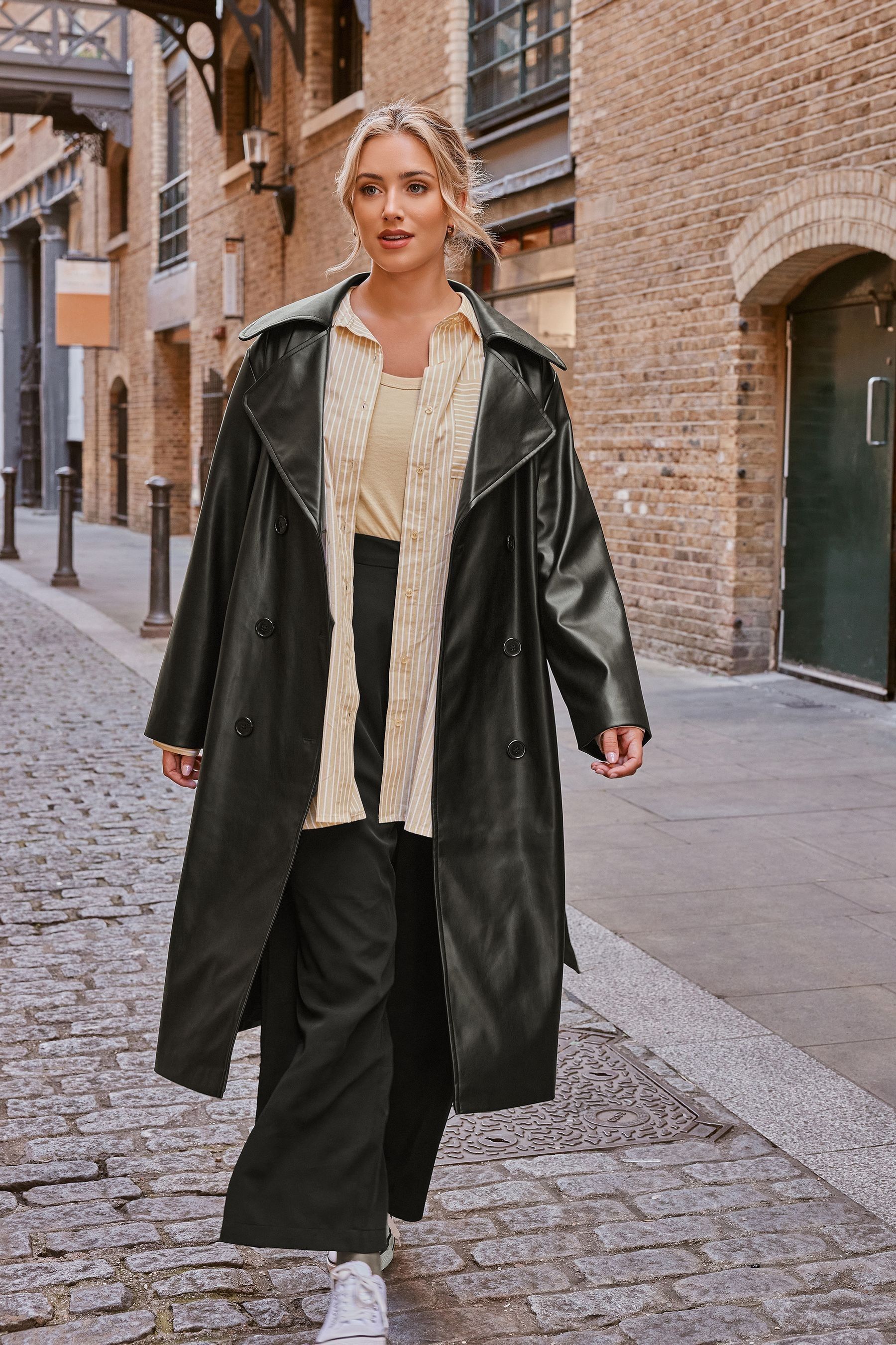 Black pu trench coat new arrivals