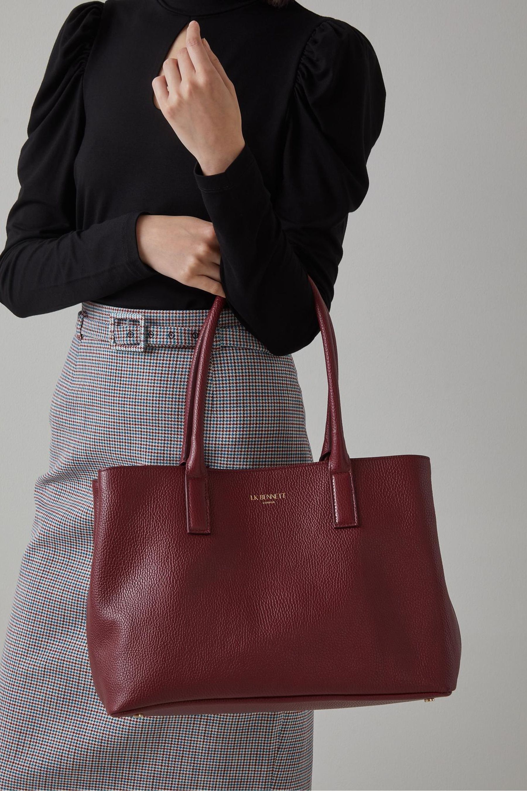 Buy LK Bennett Red Lilian Burgundy Grainy Leather Tote Bag from
