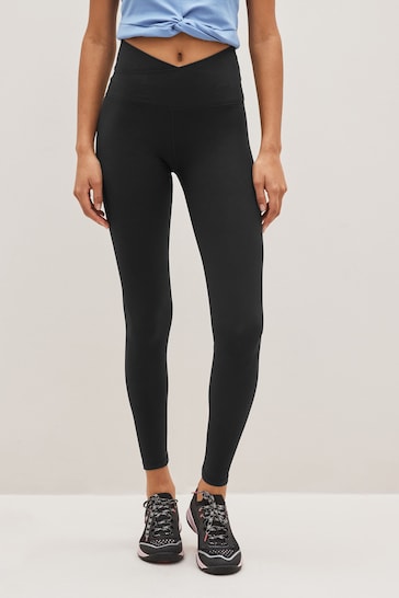 Black Ribbed Active Ribbed Wrap Waist Fire Leggings