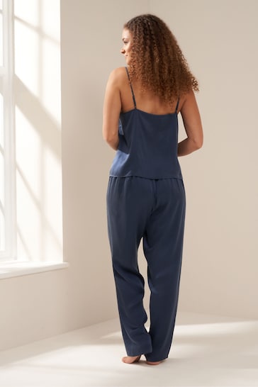 Truly Blue Midnight Silk Cami And Trousers Set