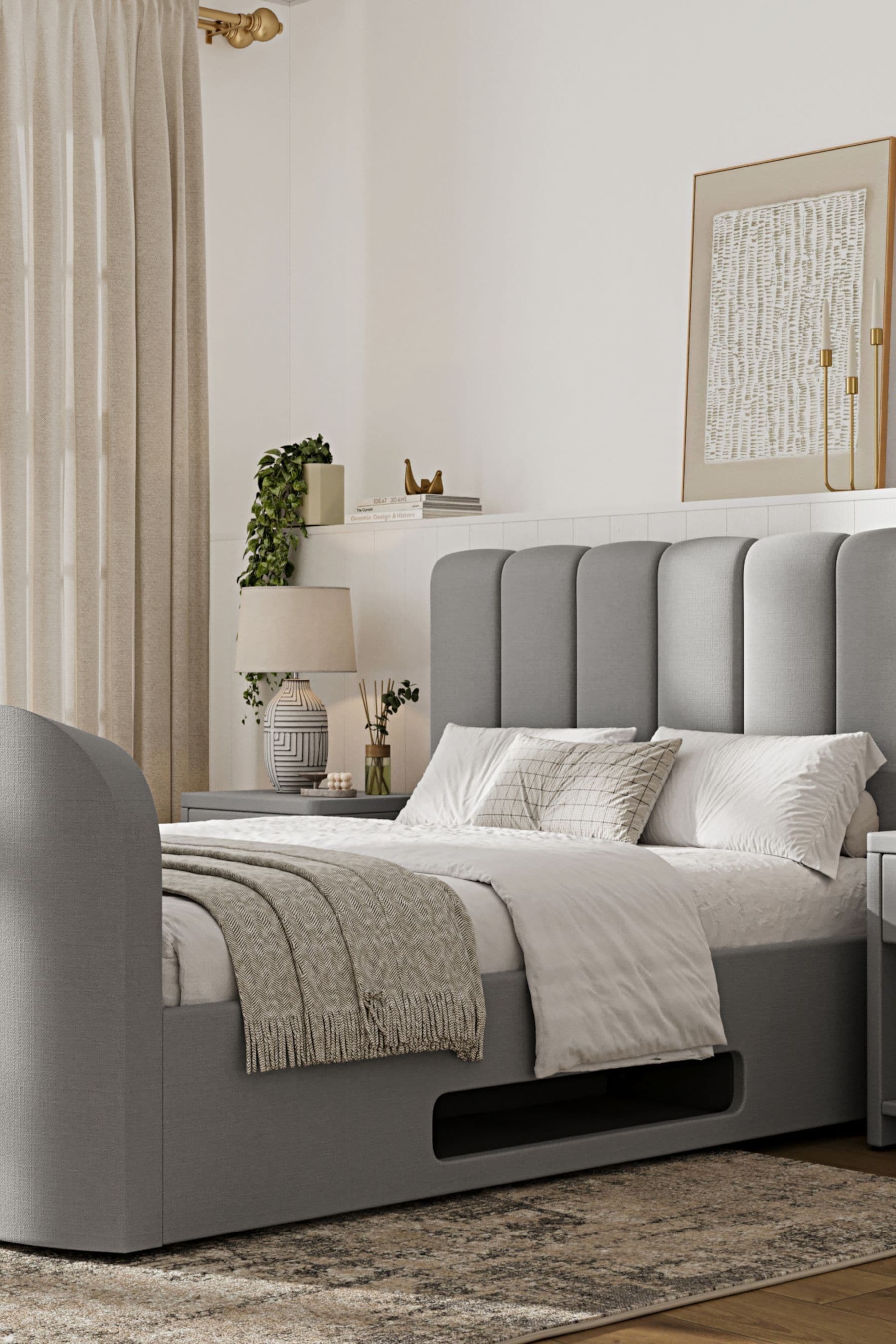 Grey ottoman store tv bed