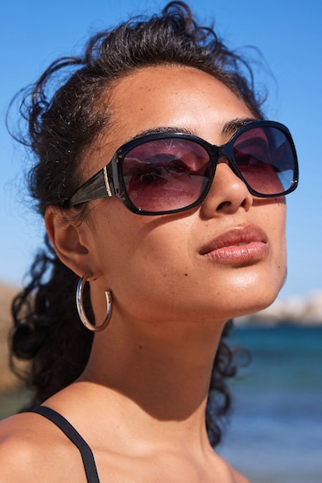 Black Ombre Effect Cut Out Detail Sunglasses