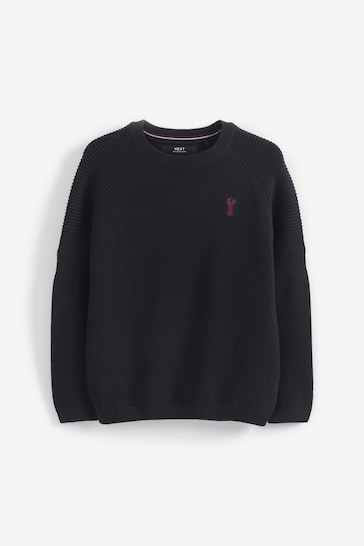 Navy With Stag Textured Crew Jumper (3-16yrs)