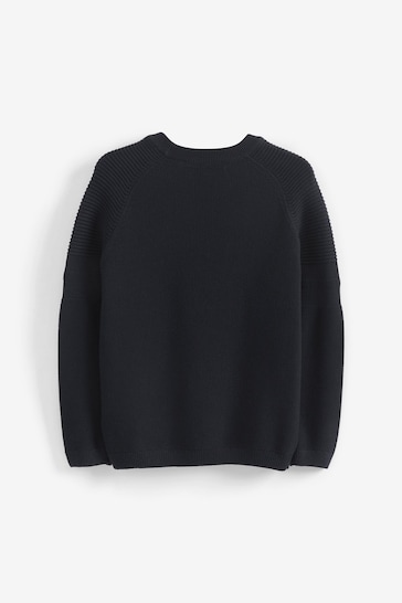 Navy With Stag Textured Crew Jumper (3-16yrs)