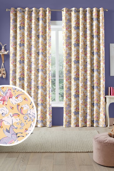 Cath Kidston Yellow Kids Unicorn Made To Measure Curtains